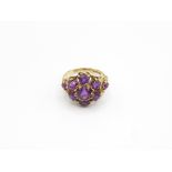 9ct Gold Amethyst Floral Cluster Cocktail Ring (5.1g) Size L.5