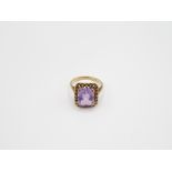 9ct Gold Amethyst Single Stone Ring With Pierced Frame (3.1g) Size L