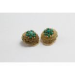 9ct Gold Green Gemstone Clip On Earrings With Textured Frame (8.8g)