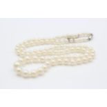 950 Platinum Clasp Cultured Pearl Single Strand Necklace With Safety Chain (13.2g)