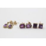 3 X 9ct Gold Amethyst Earrings (2.9g)