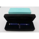 TIFFANY & CO. Navy Blue & Gold Plate ROLLERBALL Pen w/ Original Box Etc // TIFFANY & CO. Navy Blue &