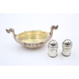 3 x Antique Vintage .925 STERLING SILVER Condiment Pot & Shakers Inc Norway 41g // In antique /