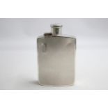 Vintage Hallmarked 1948 Birmingham STERLING SILVER Gents Curved Hip Flask 180g // w/ Engraved