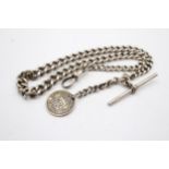 A Silver Watch Chain With Coin Fob (44g)