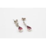 18ct White Gold Diamond & Ruby Drop Earrings (2.1g)