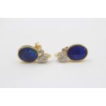 18ct Gold Diamond & Black Opal Stud Earrings (4.3g)