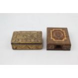 2 x Antique Boxes Inc Staw Tunbridge Ware Snuff & Parquetry Pocket Watch Case // In antique