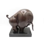 A cast bronze bull on a marble base 7 inches high by 7 inches 1.7 kg