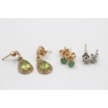 3 X 9ct Gold Diamond, Peridot & Emerald Earrings (2.6g)