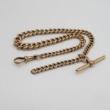 Rose gold vintage watch chain with dog clip and T bar 14" long 15.5g