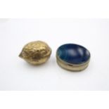 2 x Antique / Vintage PILL / TRINKET BOXES Inc Banded Agate, Novelty Walnut Etc // Items are in