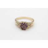 9ct Gold Amethyst Floral Cluster Ring With Diamond Split Shank (2.9g) size O