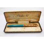 Vintage PARKER 61 Teal FOUNTAIN PEN w/ Gold Plate Cap, Original Box WRITING // Vintage PARKER 61