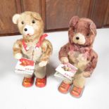 2x mechanical tin plate teddy bears reading books - both running 7" high