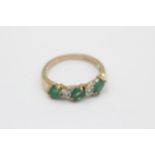 9ct Gold Emerald Three Stone Ring With Diamond Spacers (2.9g) size M1/2