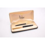 Vintage PARKER 61 Black FOUNTAIN PEN w/ Ballpoint, Gold Plate Cap, Original Box // Vintage PARKER 61