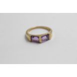 9ct Gold Amethyst Two Stone Ring (2.8g) size O