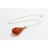 9ct Gold Carved Amber Pendant Necklace (5g)