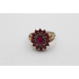 9ct Gold Ruby & Diamond Cluster Ring (3.5g) size O1/2