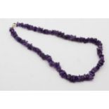 9ct Gold Clasp Raw Amethyst Beads Necklace (63.4g)