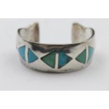 A Silver Turquoise Set Native American Artist Signed Bangle (87g)