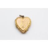 9ct Back & Front Gold Antique Foliate Etched Heart Locket (4.3g)