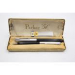 Vintage PARKER 51 Black FOUNTAIN PEN w/ Brushed Steel Cap, Pencil, Original Box // Vintage PARKER 51