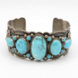 A Silver Turquoise Set Native American Artist Signed Bangle (108g)