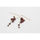 9ct Gold Faceted Garnet French Wire Drop Earrings (1.7g)