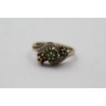 9ct Gold Ruby, Emerald, Sapphire & Diamond Floral Cluster Ring (2.7g) size Q1/2