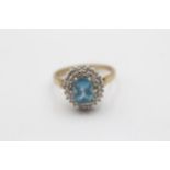 9ct Gold Blue Topaz & Diamond Cluster Ring (3.7g) size N