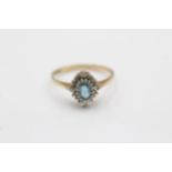 9ct Gold Blue Topaz & Diamond Cluster Dress Ring (1.7g) size O1/2