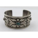 A Silver Native American Turquoise Set Bangle, Artist Signed (59g)