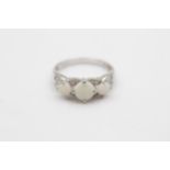 9ct White Gold Opal & Diamond Trilogy Ring (2.4g) size N
