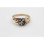 9ct Gold Diamond, Amethyst & Topaz Floral Cluster Ring (3.2g) size Q