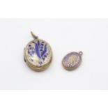 2 X 9ct Back & Front Gold Vintage Enamelled Lockets - As Seen (9.6g)