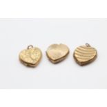 3 X 9ct Back & Front Gold Vintage Etched Heart Lockets (10.9g)