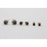 3x 9ct Gold Sapphire Paired Stud Earrings Inc Diamond (3g)