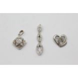 3x 9ct White Gold Diamond Paved Drop Pendants Inc. Heart/Art Deco/Marquise Trilogy (4.1g)