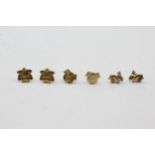 3x 9ct Gold Animal Fine Paired Stud Earrings Inc. Rabbit/Sheep/Piggie (0.8g)