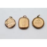 3 X 9ct Back & Front Gold Antique Etched Lockets (10.6g)