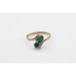 9ct White And Yellow Gold Diamond And Emerald Highlighted Toi & Moi Bypass Ring (1.5g) size M