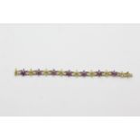 9ct Gold Amethyst And Peridot Floral Links Fancy Chain Bracelet (10.4g)