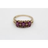 9ct Gold Amethyst & Pink Gemstone Cluster Dress Ring (3g) size R