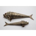 2 x Antique / Vintage .950 SILVER Articulated Fish Novelty Ornaments (123g) // In antique /