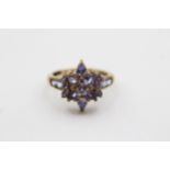 9ct Gold Tanzanite Floral Cluster Dress Ring (2.6g) size M1/2