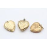 3 X 9ct Back & Front Gold Vintage Foliate Heart Lockets (10.5g)