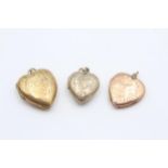 3 X 9ct Back & Front Gold Vintage Foliate Heart Lockets (9.4g)