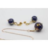 9ct Gold Lapis Lazuli Globe Pendant Necklace & Paired Drop Stud Earrings Set (14.7g)